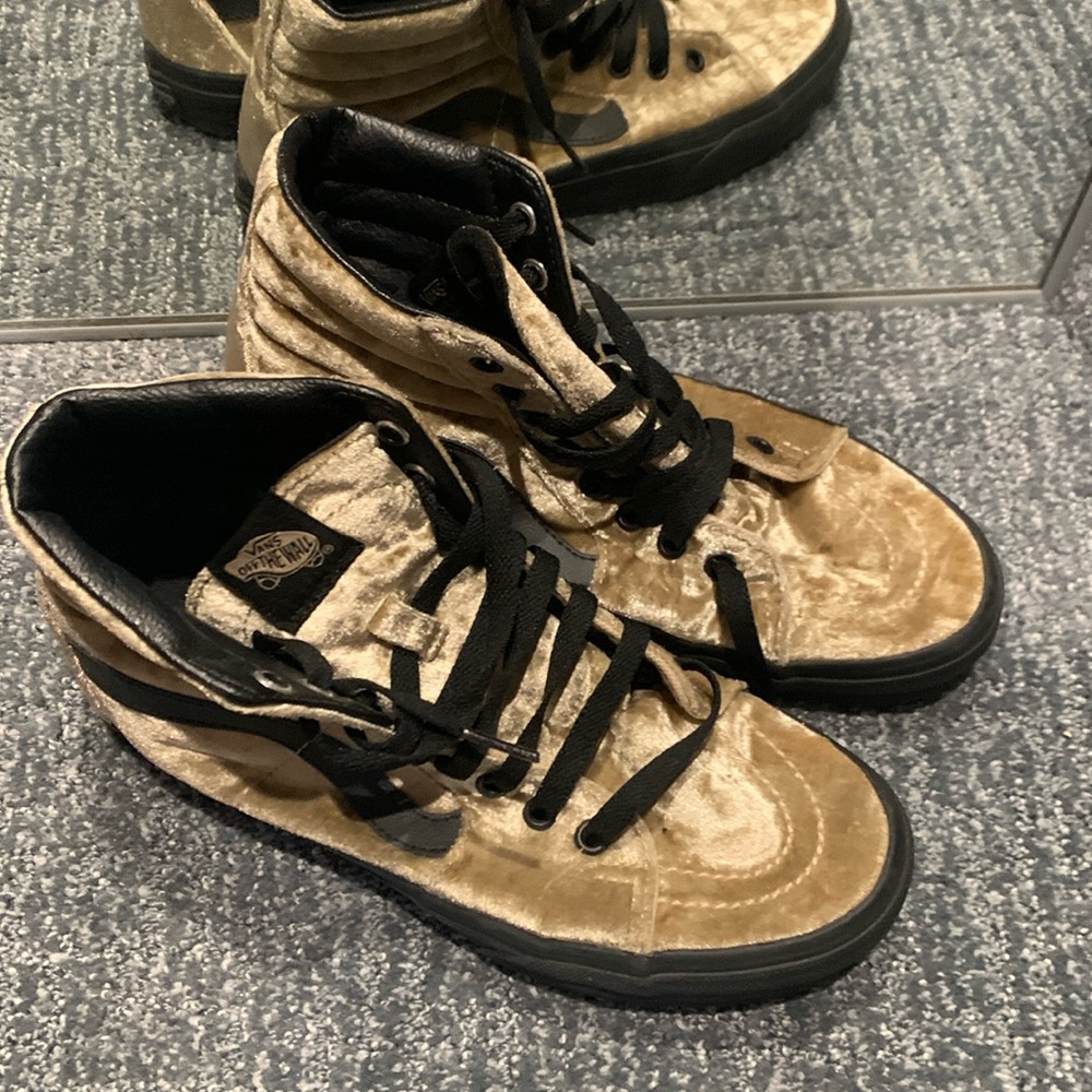 Vans velvet gold and black shoe
